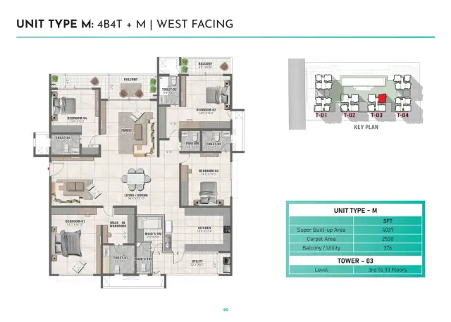 Type M 4 BHK with maid's room floor plan, blurred preview
